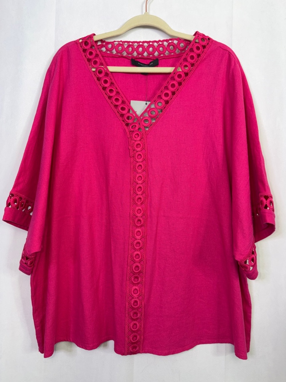 Marc New York Women's Fuchsia V-Neck Tunic with Crochet Eyelet Trim